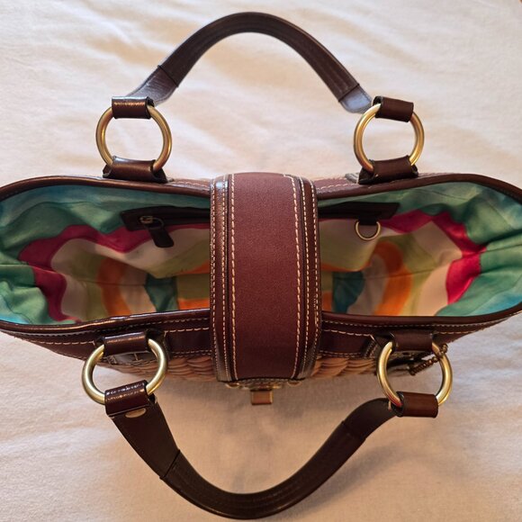 Coach Legacy 10728 Basket Tote Woven Straw Espresso Brown Leather Turn Lock GUC - Picture 9 of 16